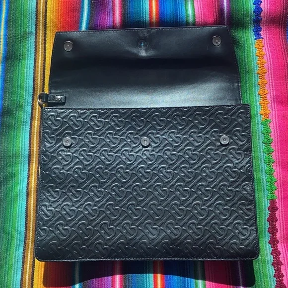 Burberry Black Embossed Monogram Leather Clutch Computer Bag - Picture 5 of 15